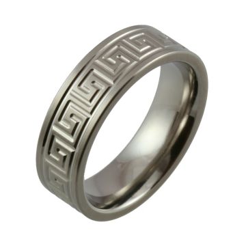 Machined Maze Design with Satin Finish Titanium Wedding Ring
