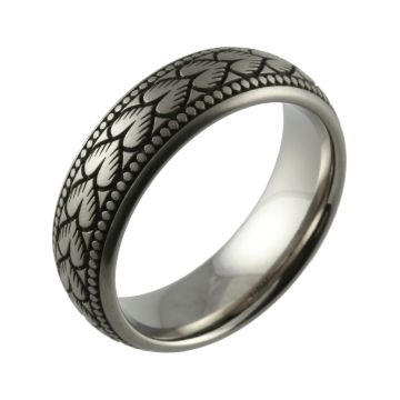 Laser Engraved Vintage Pattern Titanium Wedding Ring