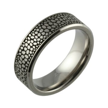Laser Engraved Stingray Pattern Titanium Wedding Ring