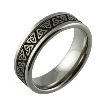 Laser Engraved Trinity Knot Titanium Wedding Ring