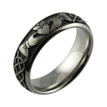 Laser Engraved Claddagh Design Titanium Wedding Ring