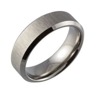 Bevelled Edge & Linished Top Flat Court Titanium Ring