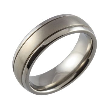 Twin Groove Machined Modern Court Titanium Ring