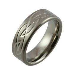 Celtic Knot Design with Satin Finish and Polished Detail Titanium Wedding Ring