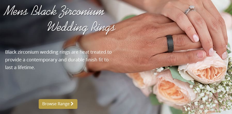 Men's black zirconium wedding rings